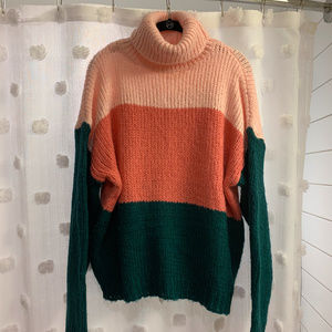 Listicle Pink & Hunter Green Turtleneck Sweater M
